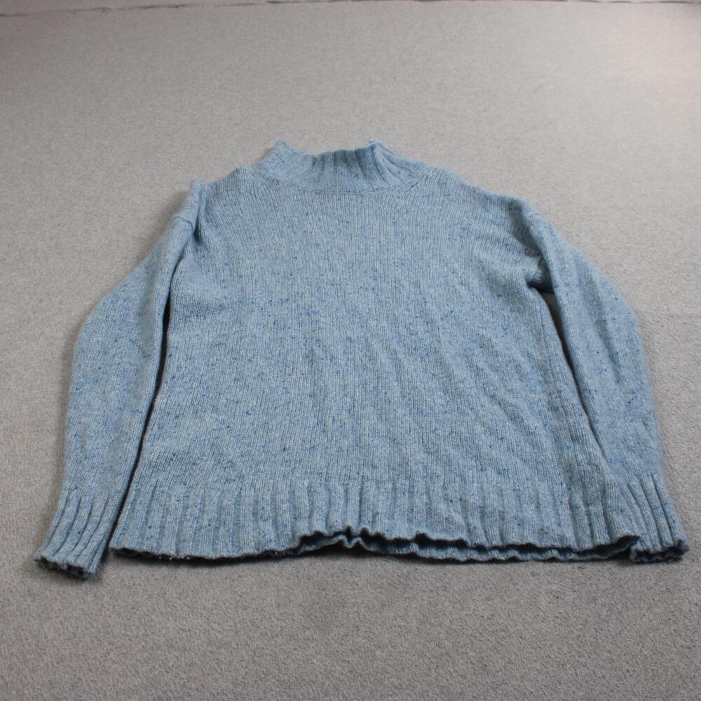 J Crew Wool Sweater Women XS Blue Mock Neck Merino Wool Alpaca Blend Heavyweight